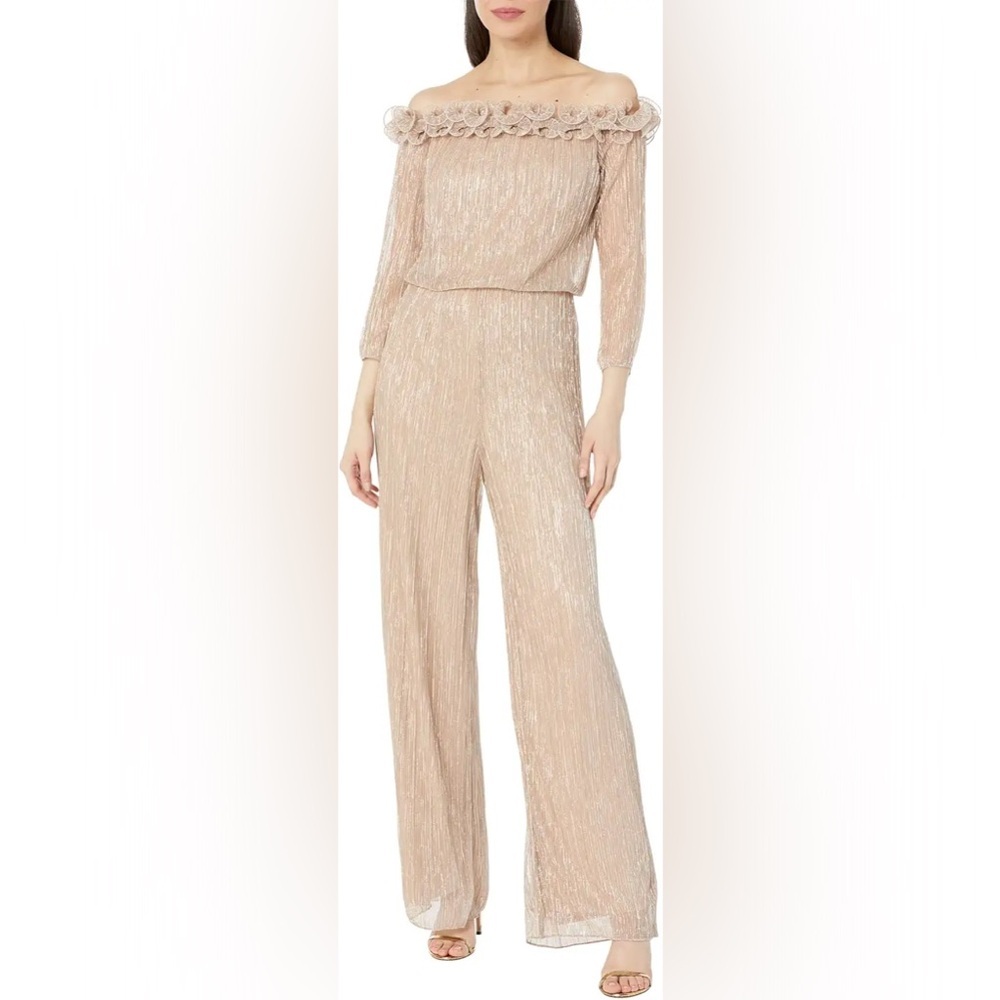 Adriana Papell Metallic Rosette Jumpsuit